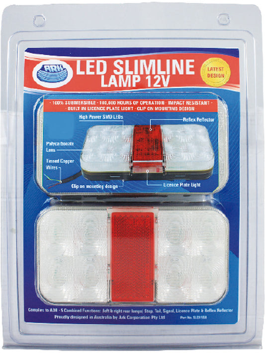 ARK LED Slimline Stop/Tail/Ind Lamp 12V Clear Lens Blister Pack SLD15SB