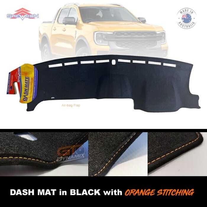 Shevron Dash Mat FORD RANGER Wildtrack NEXT GEN 2022-2025 DMO1652 Black + Orange Stitching