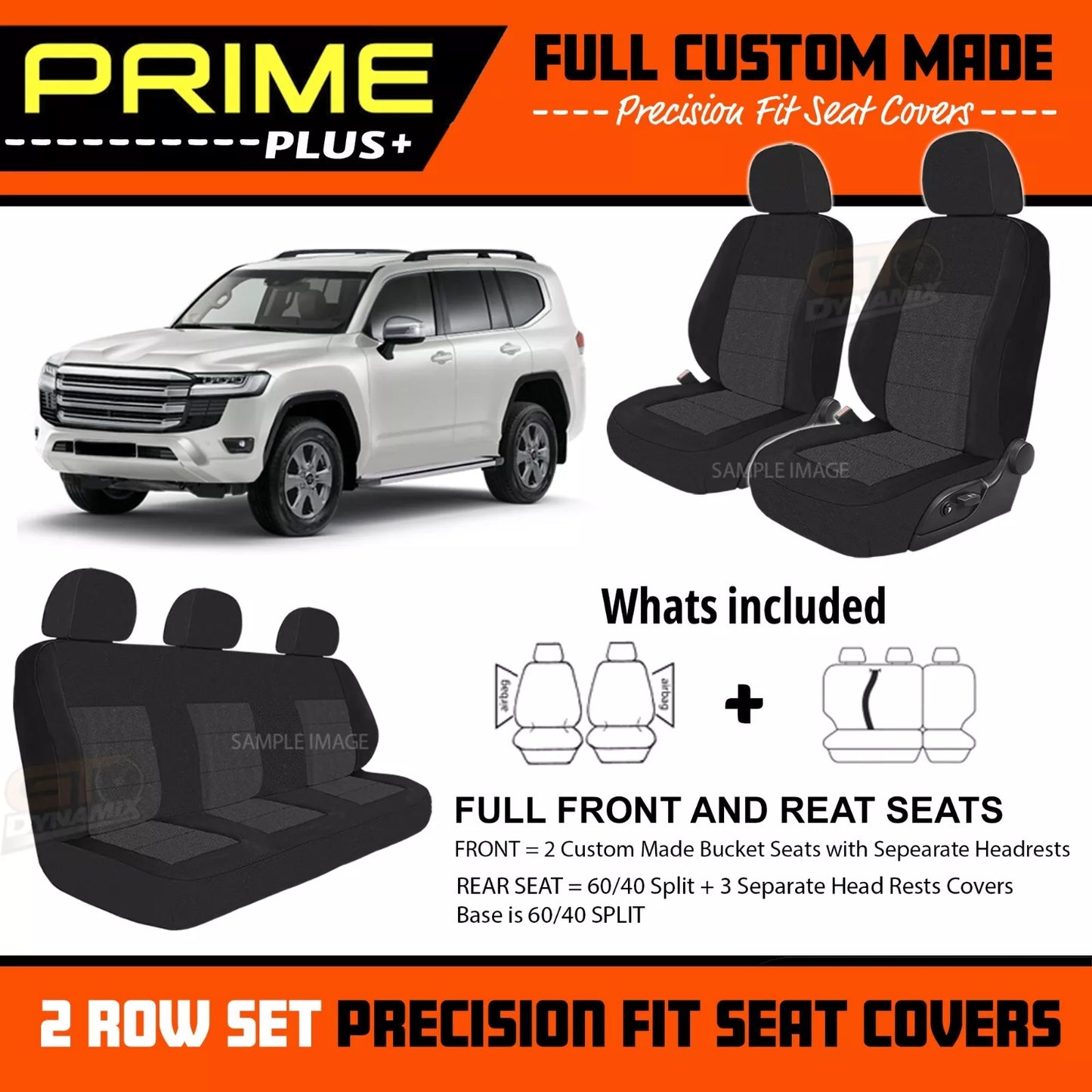 PRIME PLUS Seat Covers 2 Rows Black For Toyota Landcruiser 300 Series GXL GX 7/2021-3/2025