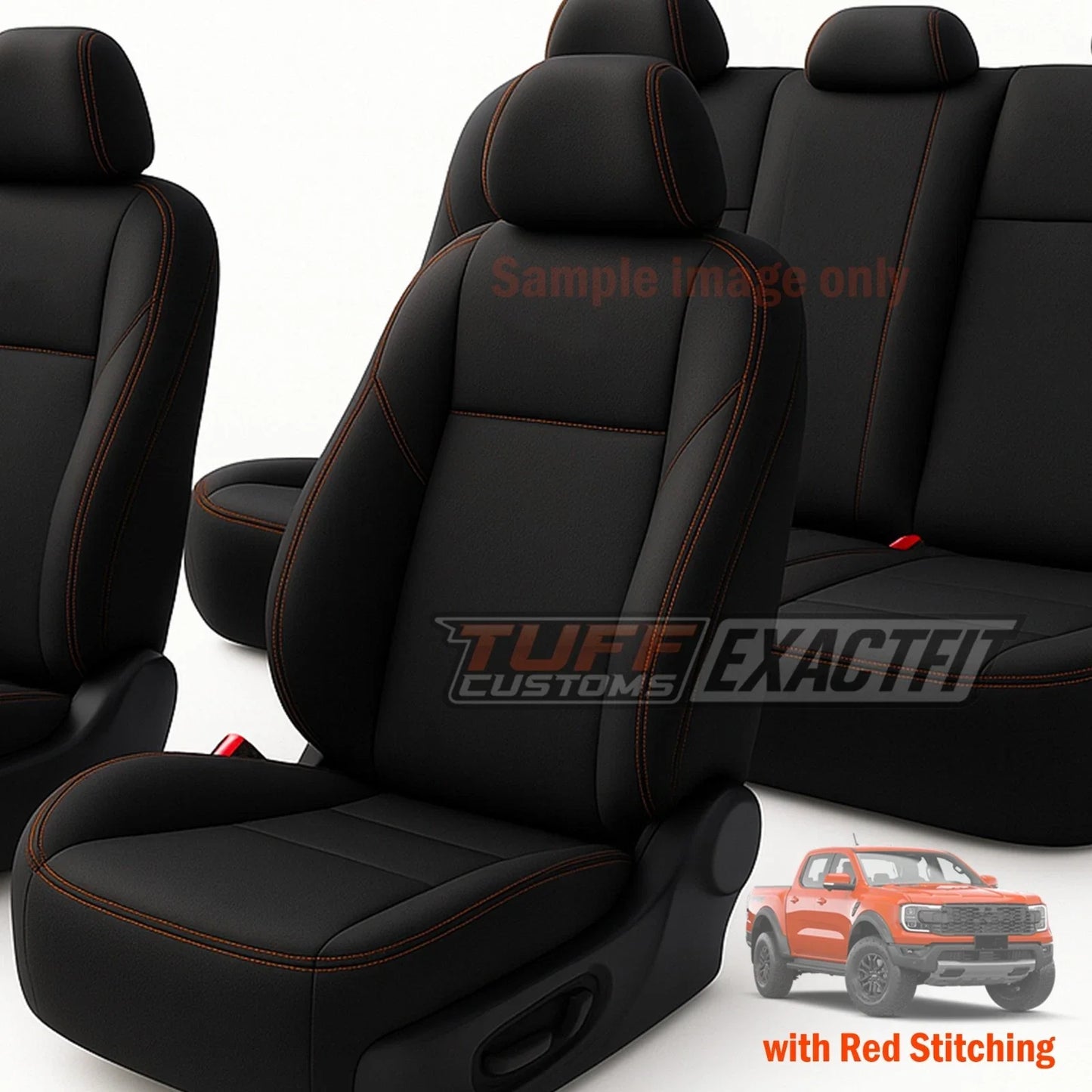 TUFF Customs EXACTFIT 2 Rows Neoprene Seat Covers FORD NEXT GEN RAPTOR 2022-2025 RED STITCH