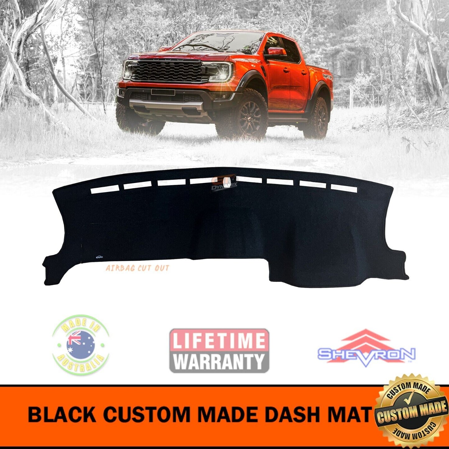 Shevron Dash Mat FORD RANGER NEXT GEN RAPTOR May/2022-2025 DM1652 Black