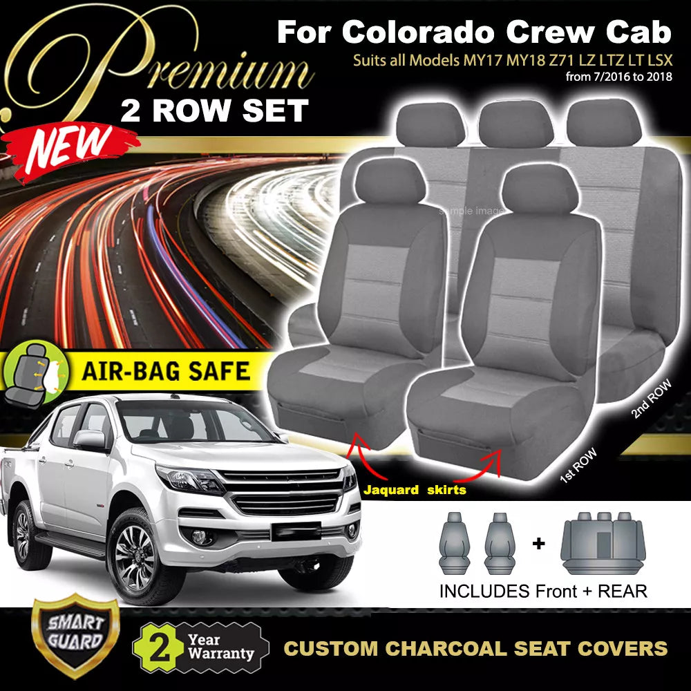 Premium Seat Covers 2 Rows Charcoal Grey For HOLDEN COLORADO RG Crew Cab LTZ LZ 7/2016-2020