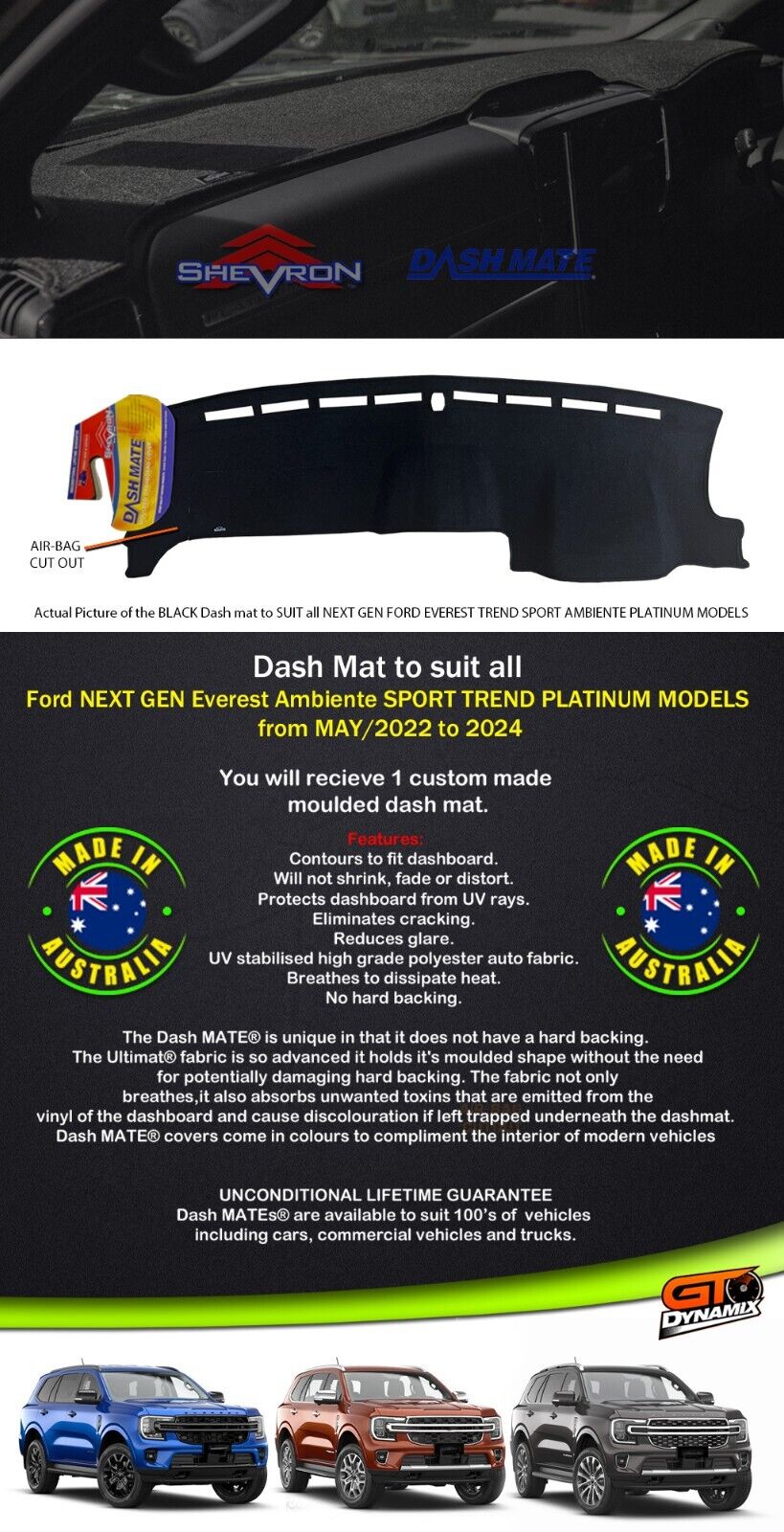 Shevron Dash Mat FORD Everest NEXT GEN Platinum 5/2022-2024 DM1652 Black