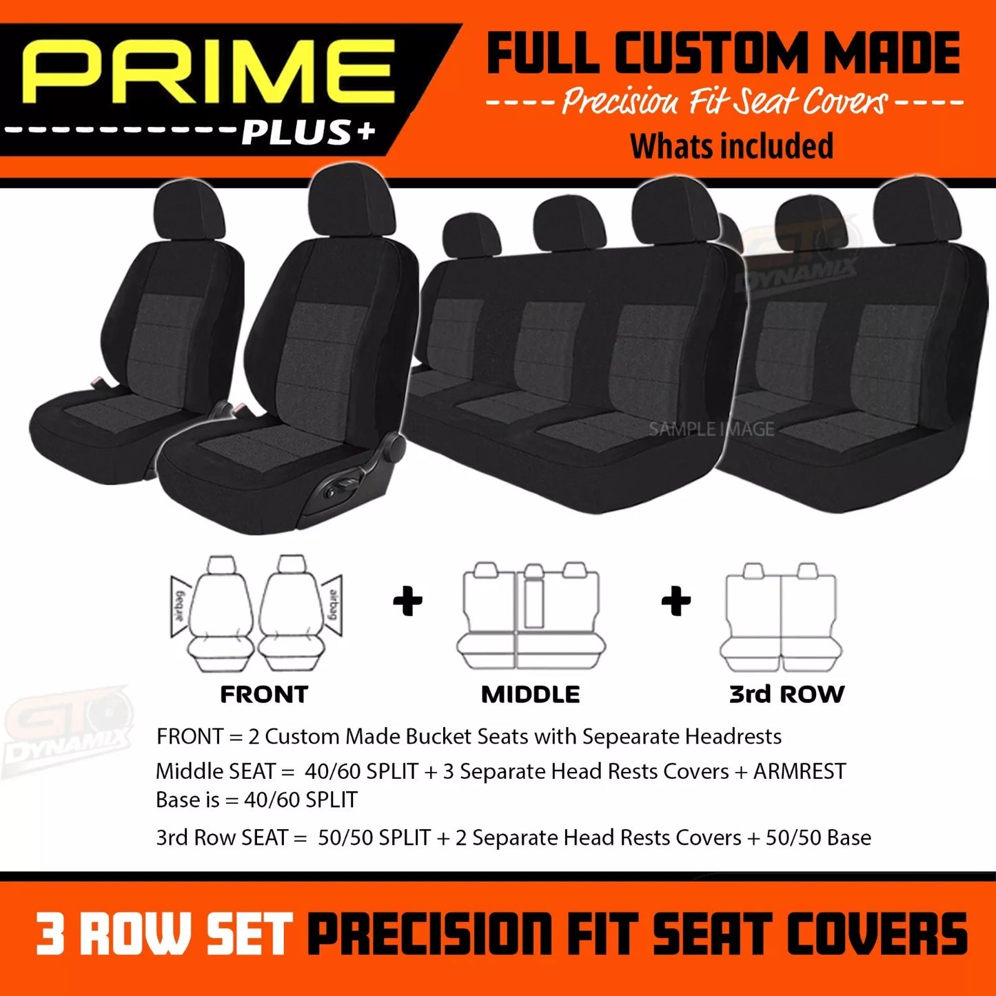 PRIME PLUS Seat Covers 3 Rows Black For Isuzu MU-X LS-T LS-M LS-U 11/2013-5/2021