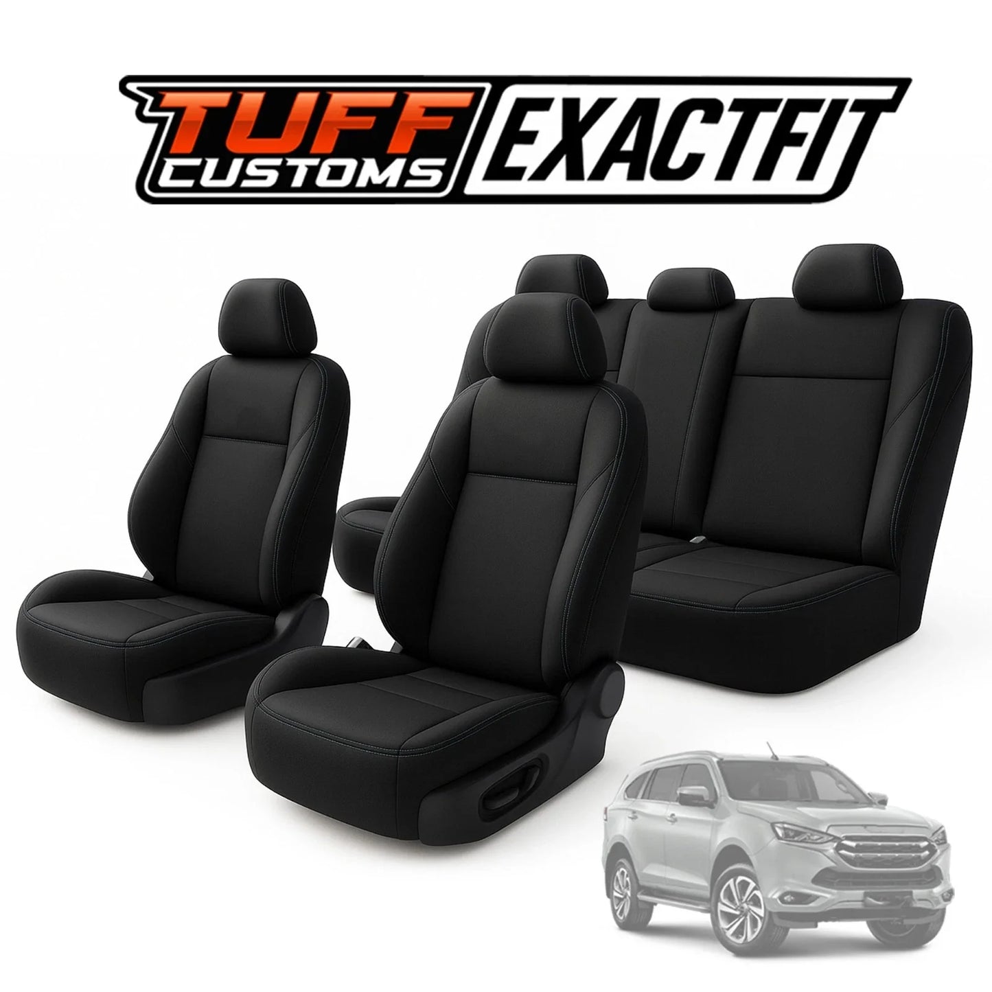 TUFF Customs EXACTFIT 2 Rows Neoprene Seat Covers Isuzu TF MU-X MUX LS-U LS-M LS-T 6/2021-2025