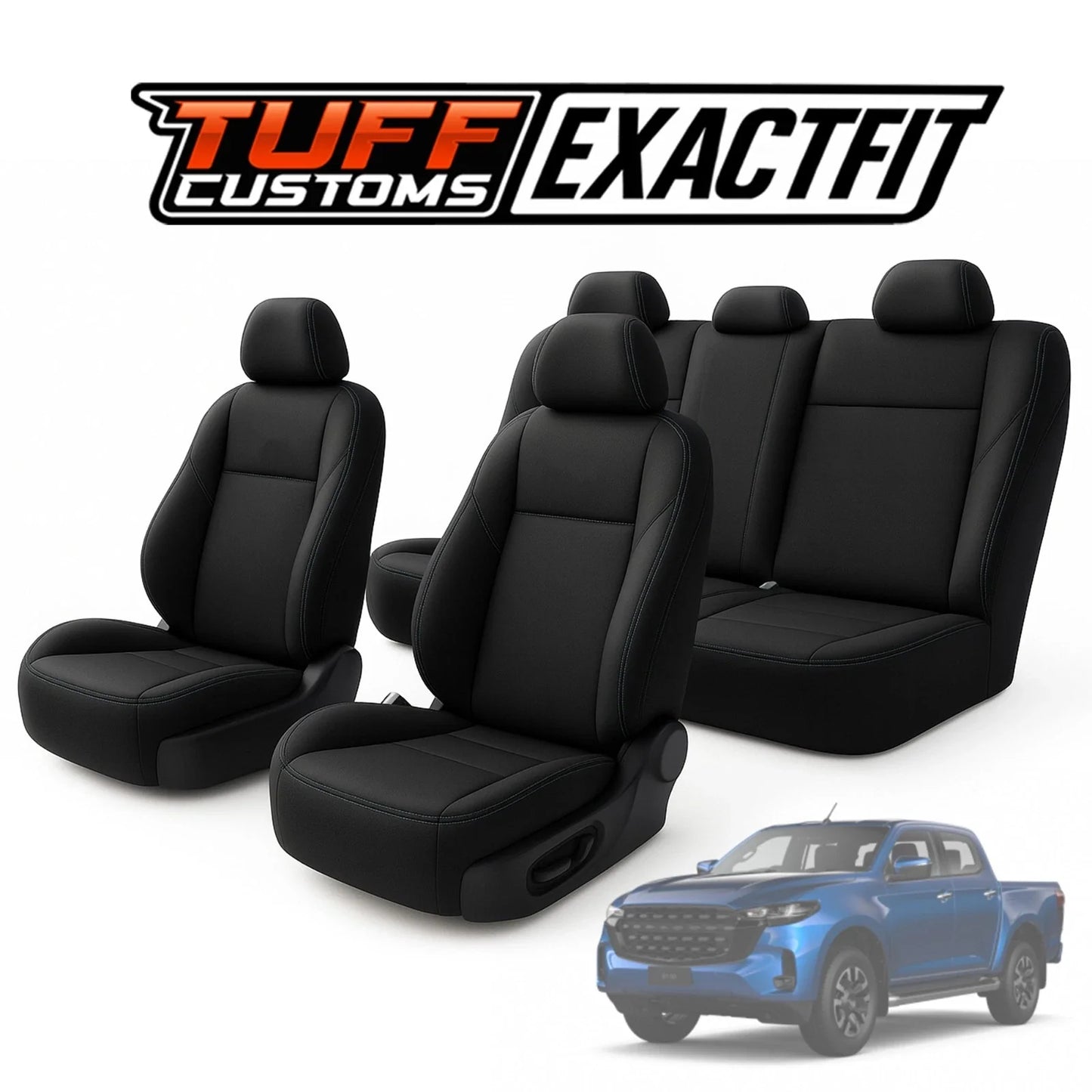 TUFF Customs EXACTFIT 2 Rows Neoprene Seat Covers Mazda BT-50 TF SP GT XT-R THUNDER 7/2020-2026