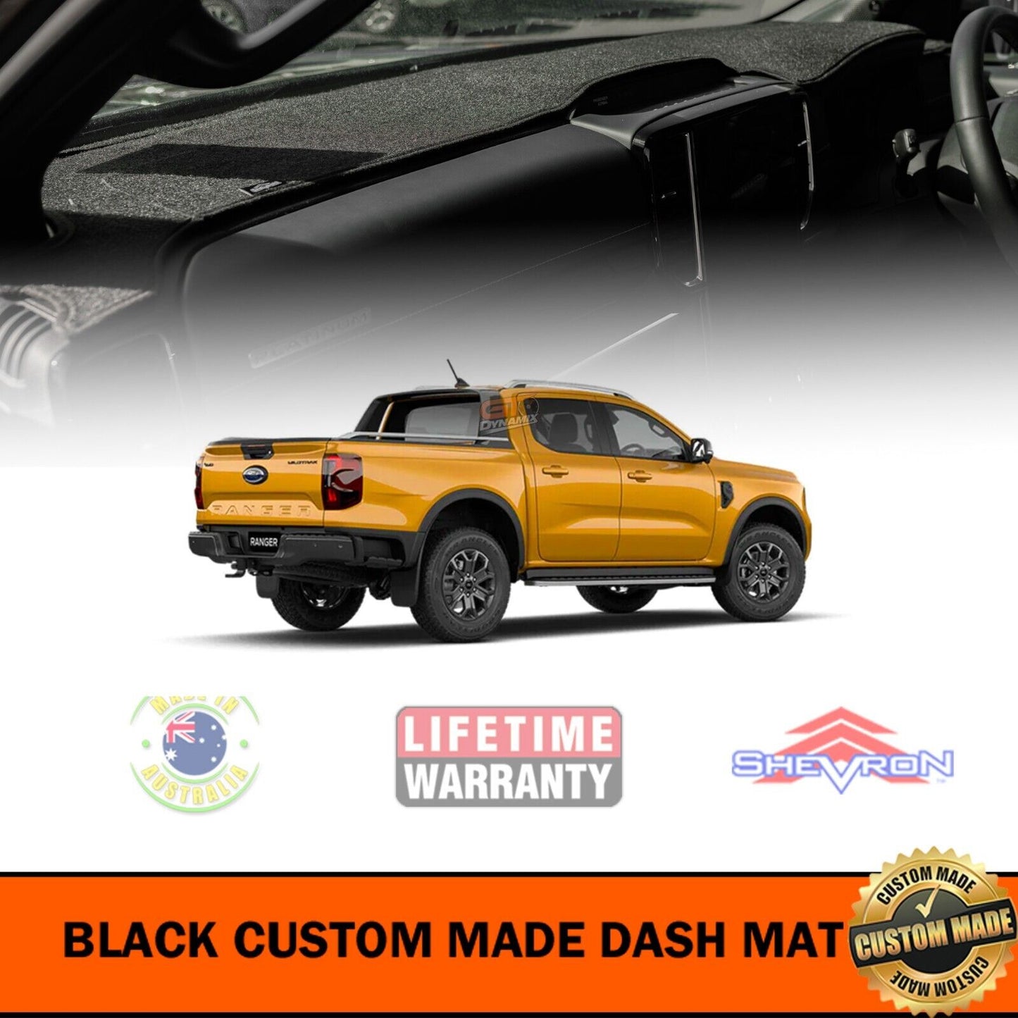 Shevron Dash Mat FORD RANGER NEXT GEN Wildtrack Raptor 5/2022-2025 DM1652 Black