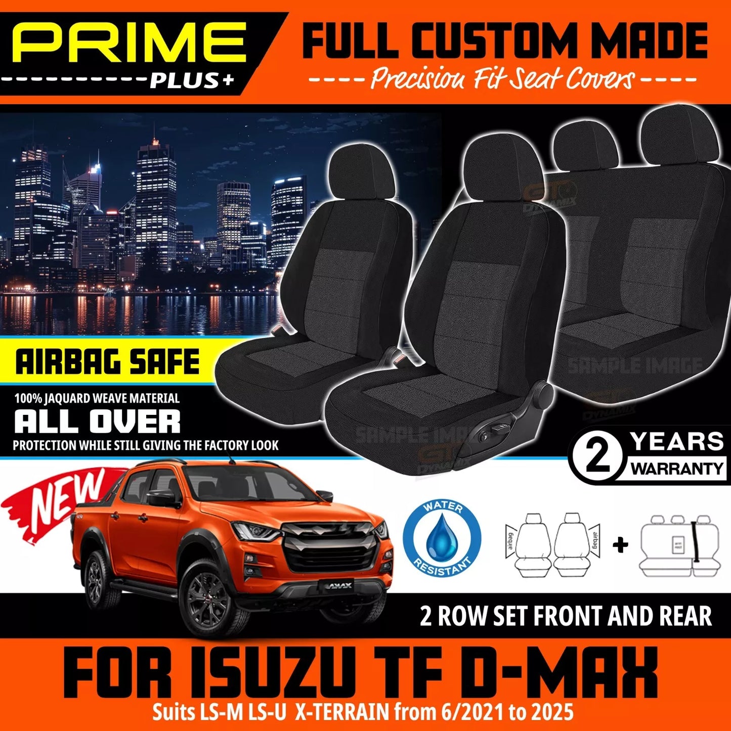 PRIME PLUS Seat Covers 2 Rows Black For Isuzu D-MAX TF LS-U LS-M X-Terrain 6/2021-2025