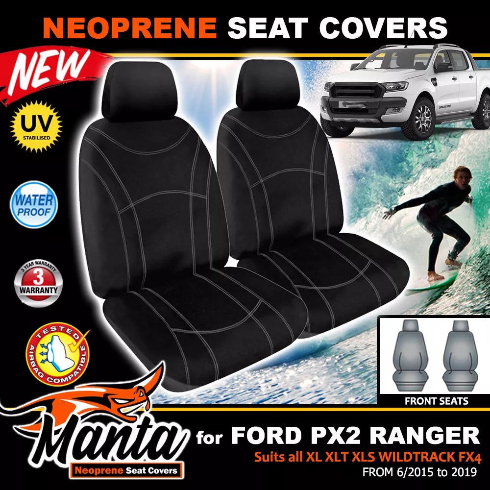 Manta Neoprene Front Seat Covers For FORD PX2 PX3 RANGER 6/2015-2022