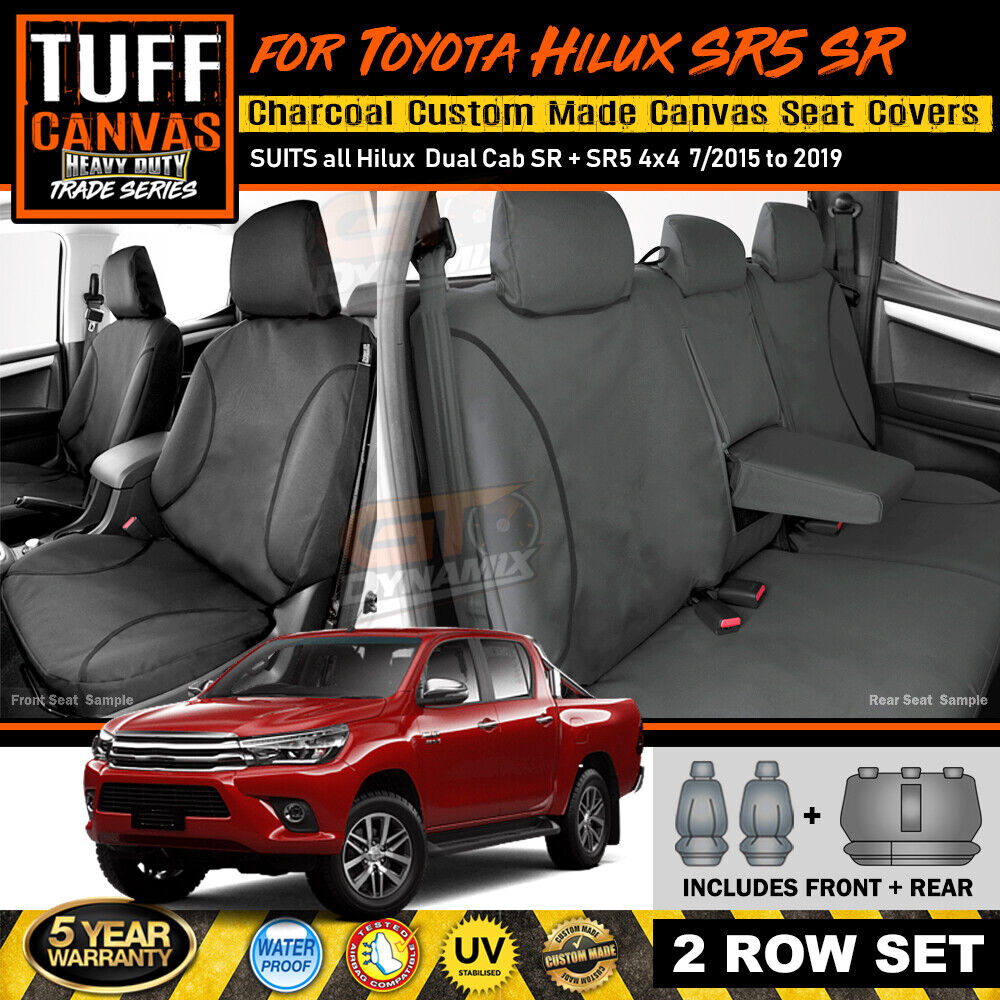 TUFF HD TRADE Canvas Seat Covers 2 Rows For Toyota Hilux SR5 SR GUN126R 7/2015-2025 Charcoal