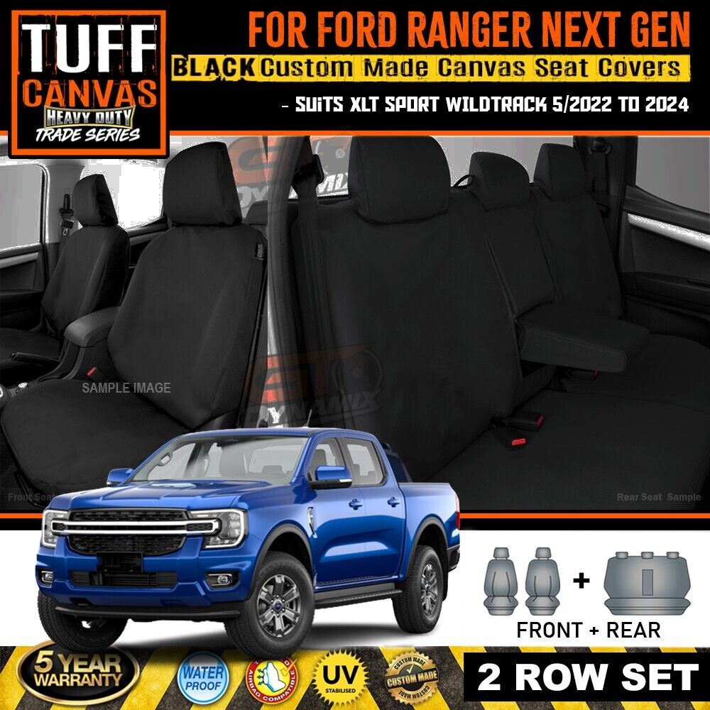 TUFF HD TRADE Canvas Seat Covers 2 Rows For Ford NEXT GEN Ranger XLT WILDTRACK 2022-2025 Black