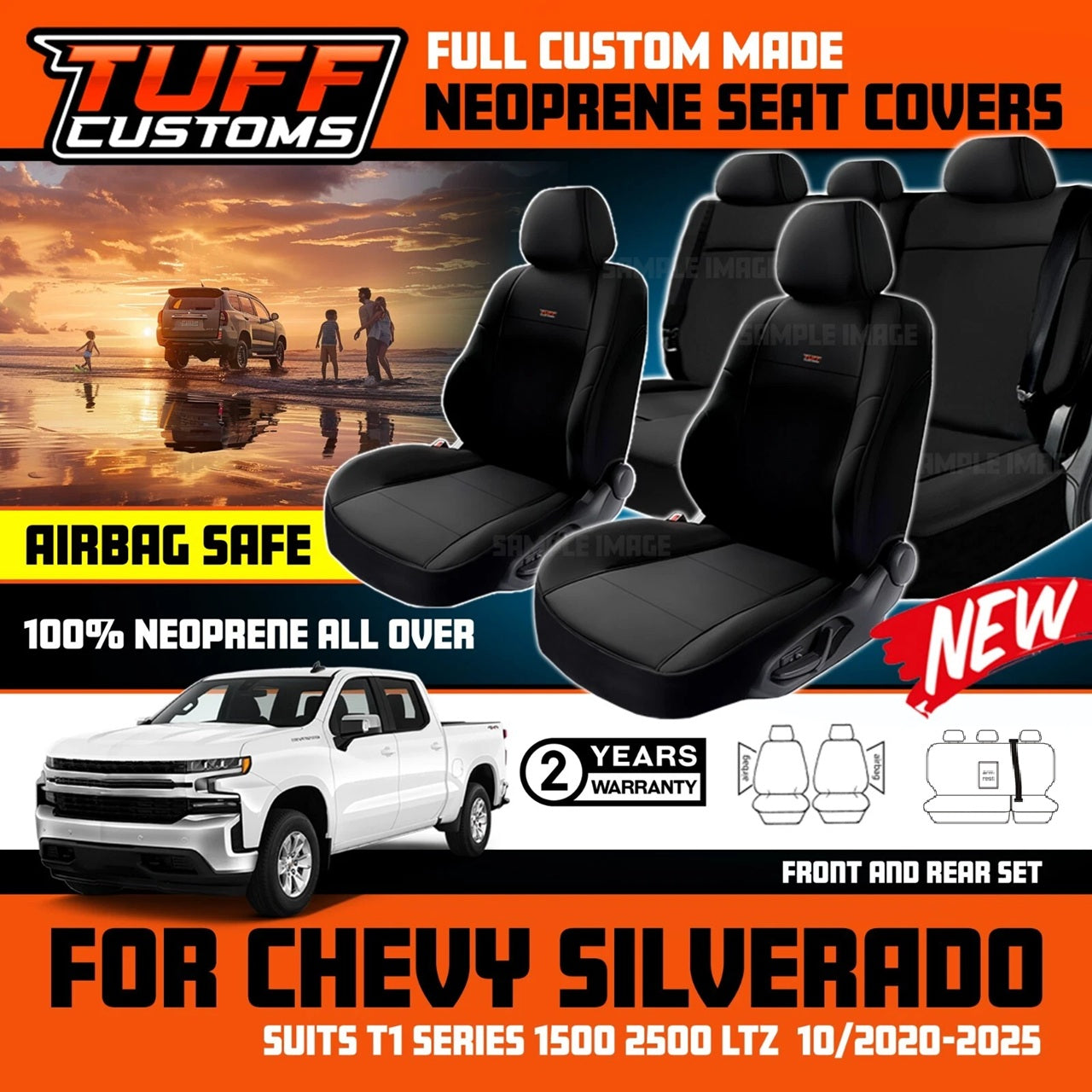 TUFF Customs Neoprene Seat Covers 2 Rows For Chevrolet Silverado T1 LTZ 10/2020-2025