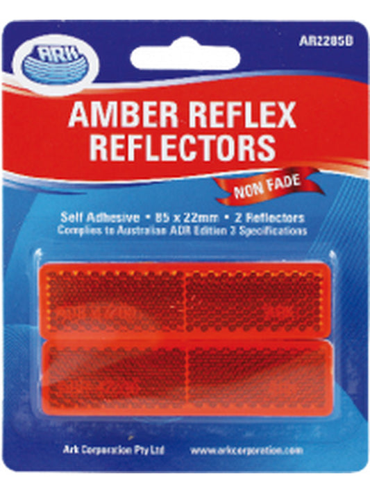 ARK Amber Reflex Reflector Self Adhesive 85mm x 22mm Pack of 2 AR2285B