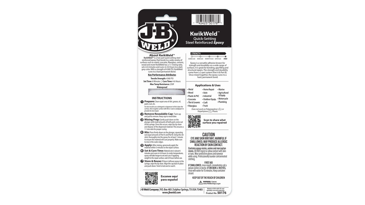 JB Weld KwikWeld 6 Minute Quick Setting Steel Reinforced Epoxy 25ml
