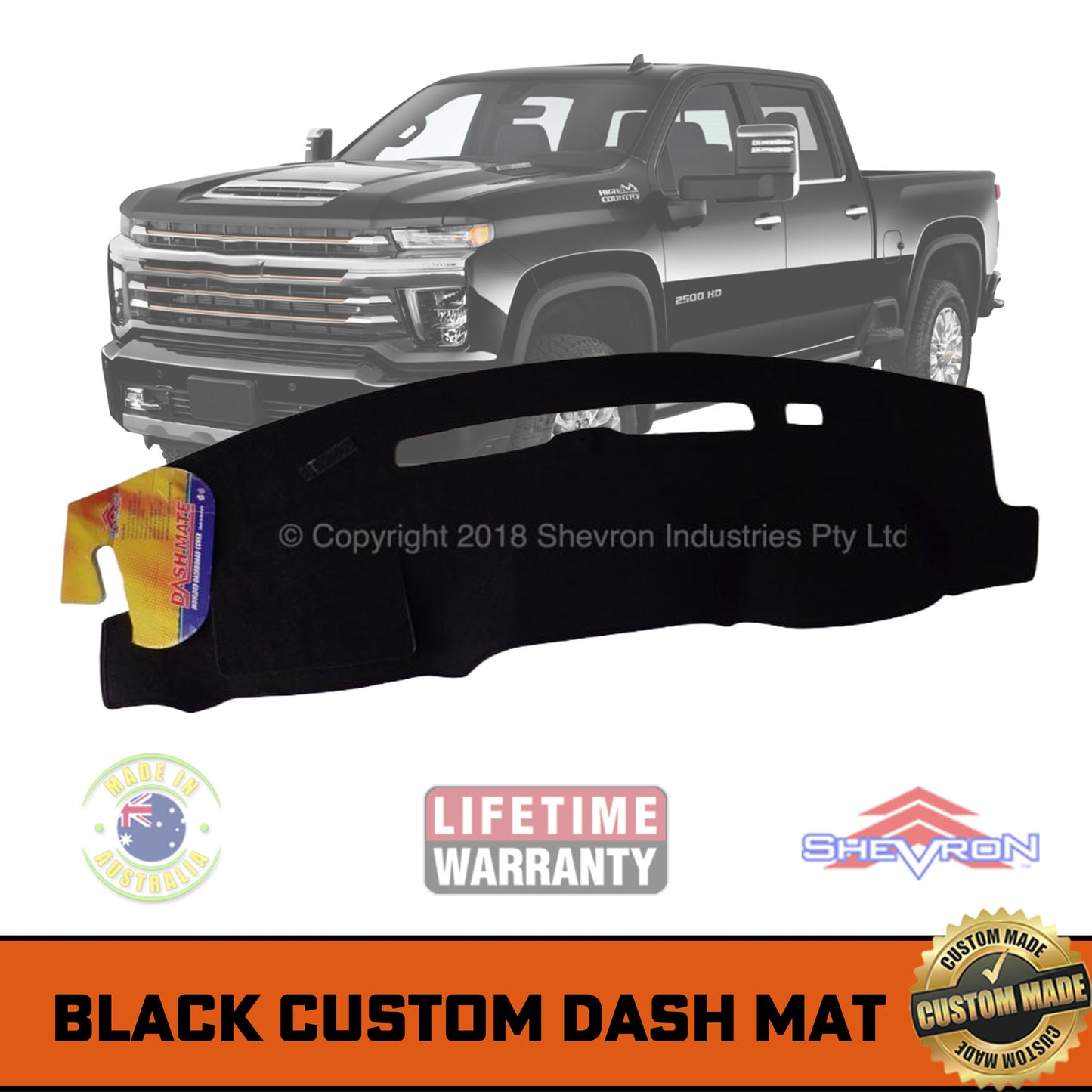Shevron Dash Mat For Chevrolet Silverado LTZ 2500HD 12/2018-2/2023 DM1569 Black