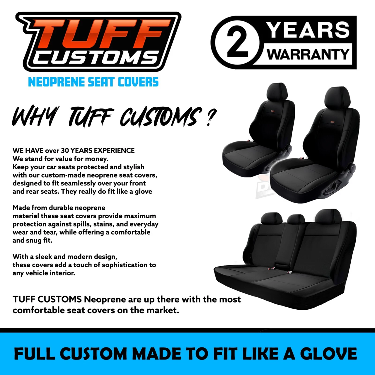 Tuff Customs Neoprene 2 Rows Seat Covers TOYOTA PRADO 250 GX GXL VX 24-26