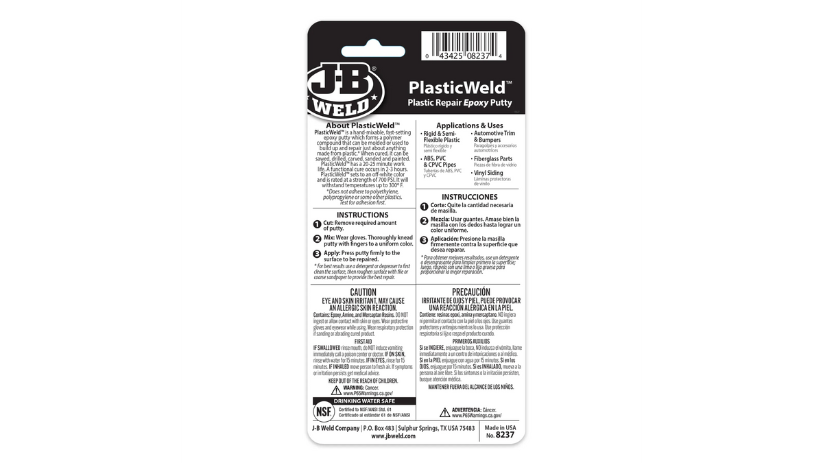 JB Weld PlastiWeld Plastic Repair Epoxy Putty 57g