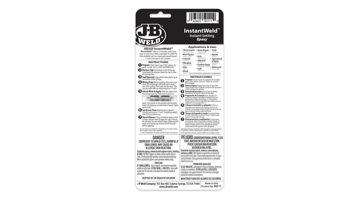 JB Weld InstantWeld Syringe Instant Setting Epoxy 14ml