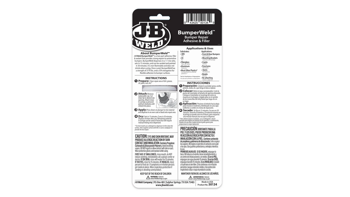 JB Weld BumperWeld Syringe Bumper Repair Adhesive and Filler 25ml