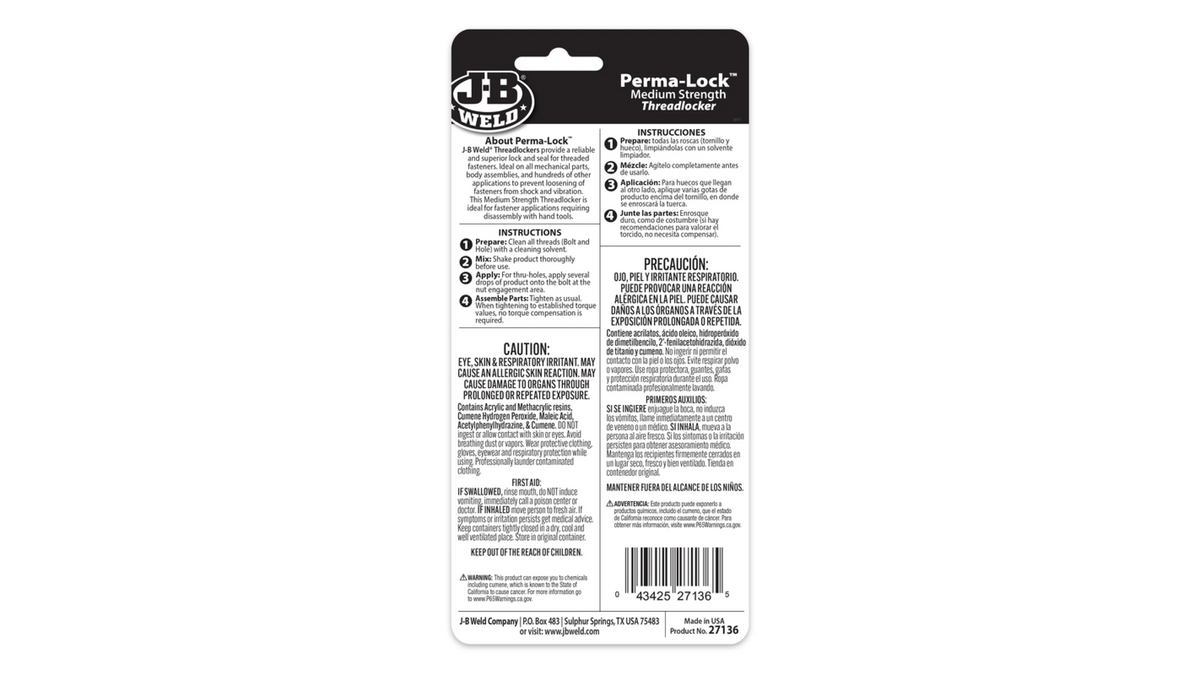 JB Weld Perma-Lock Threadlocker High Red 36ml