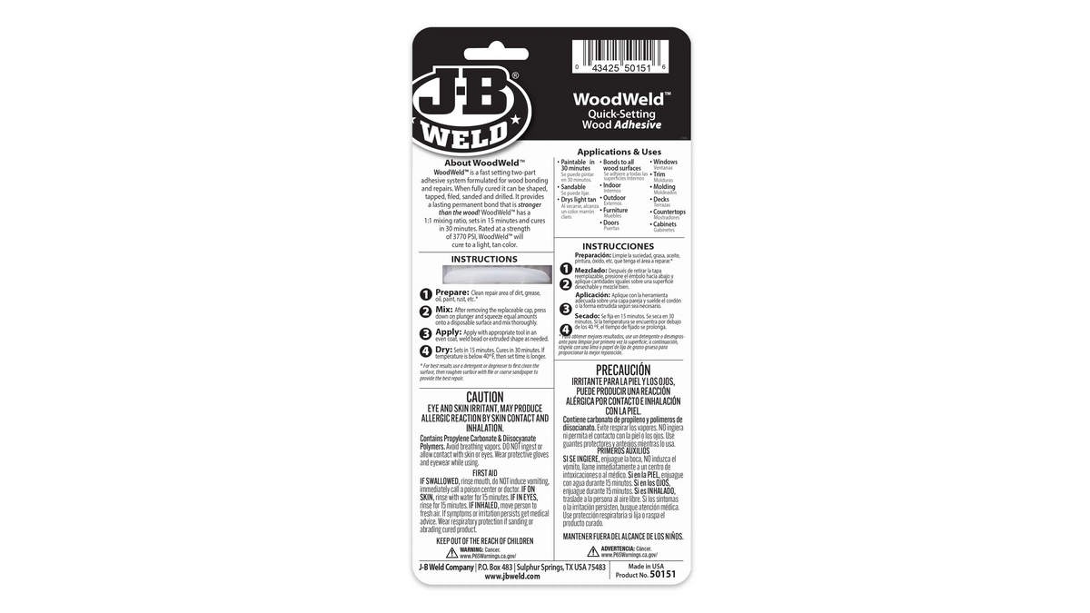 JB Weld WoodWeld Syringe Quick Setting Wood Adhesive 25ml