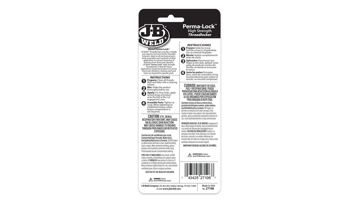 JB Weld Perma-Lock Threadlocker High Red 6ml