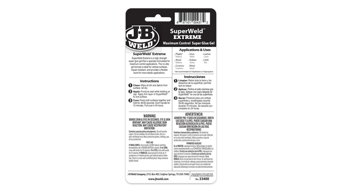 JB Weld SuperWeld Extreme Instant Adhesive 15g