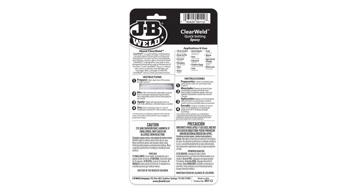 JB Weld ClearWeld 5 Minute Quick Setting Epoxy 25ml