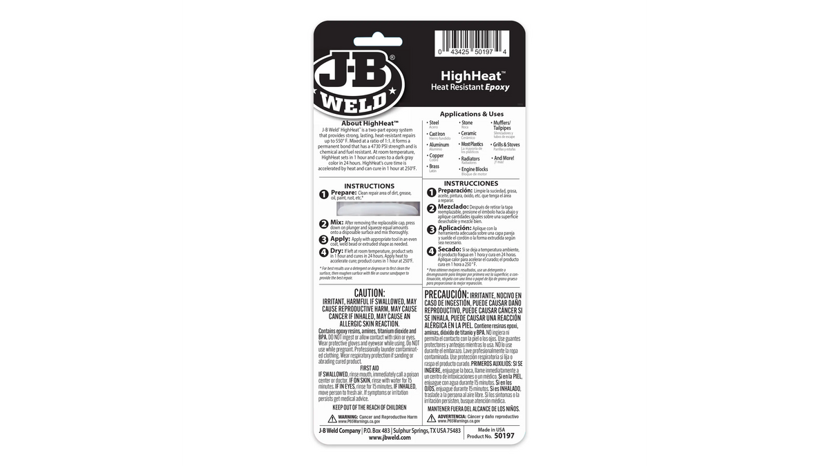 JB Weld HighHeat Syringe Heat Resistant Epoxy 25ml