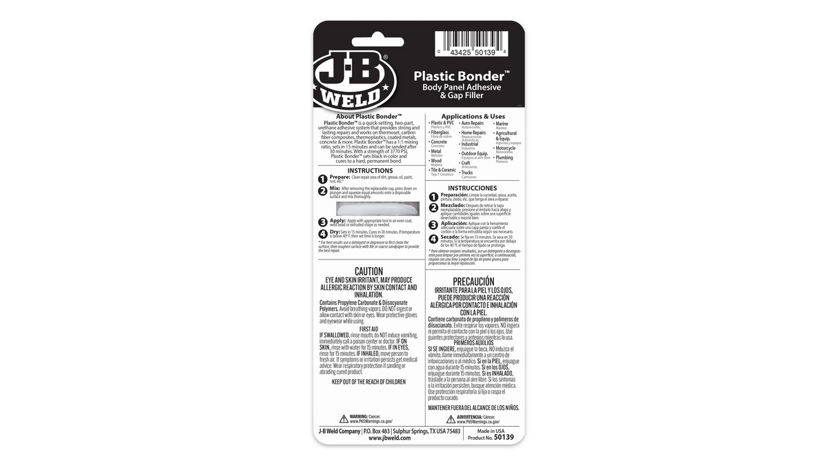 JB Weld Plastic Bonder Black Body Panel Adhesive and Gap Filler 25ml