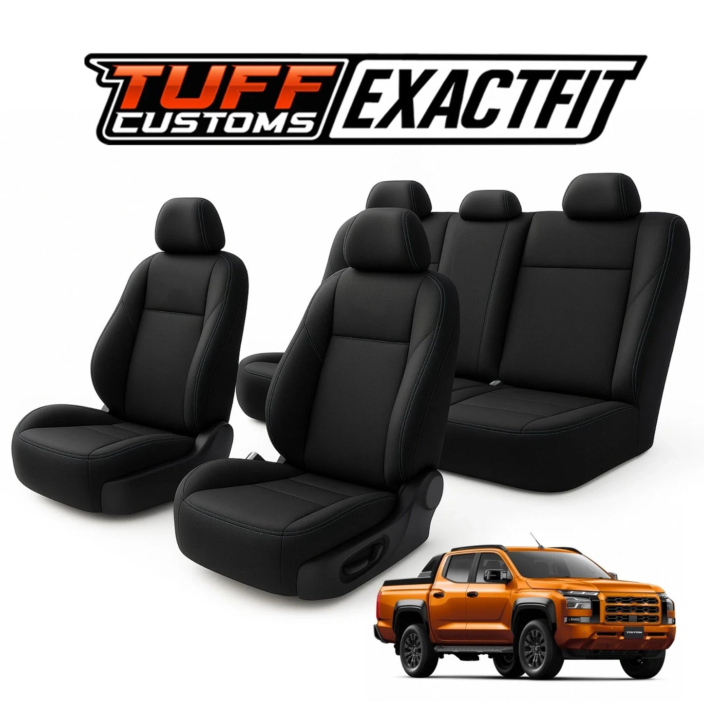 TUFF Customs EXACTFIT 2 Rows Neoprene Seat Covers Mitsubishi Triton MV GLX GLS GSR GLX-R 12/2023-2026