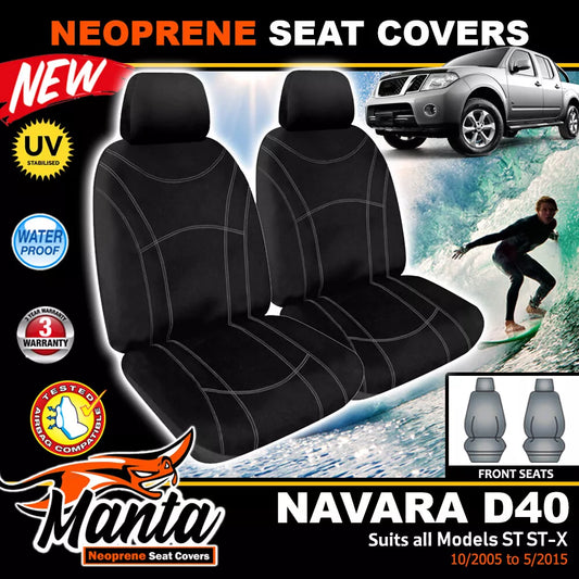 Manta Neoprene Front Seat Covers For Nissan Navara D40 ST ST-X 2005-2015