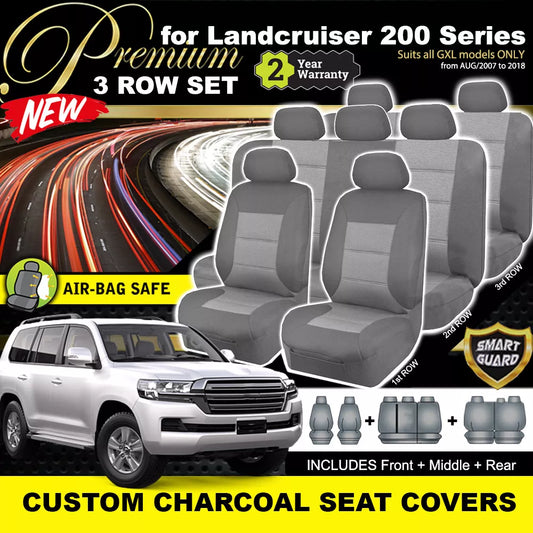Premium Seat Covers 3 Rows Charcoal Grey For Toyota Landcruiser 200 Series GXL 2007-2021