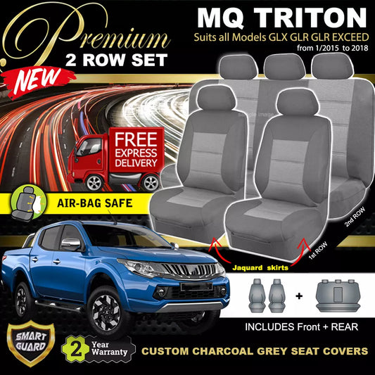 Premium Seat Covers 2 Rows Charcoal Grey For Mitsubishi Triton MQ MR GLX GLS GLX+ 2015-2023