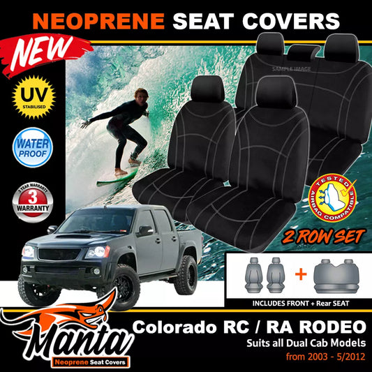Manta Neoprene 2 Rows Seat Covers For RC Colorado + RA Rodeo Dual Cab 2003-2012