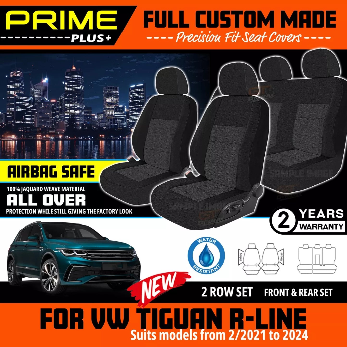 PRIME PLUS Seat Covers 2 Rows Black For VW Tiguan R-LINE Life 5N 2/2021-2024