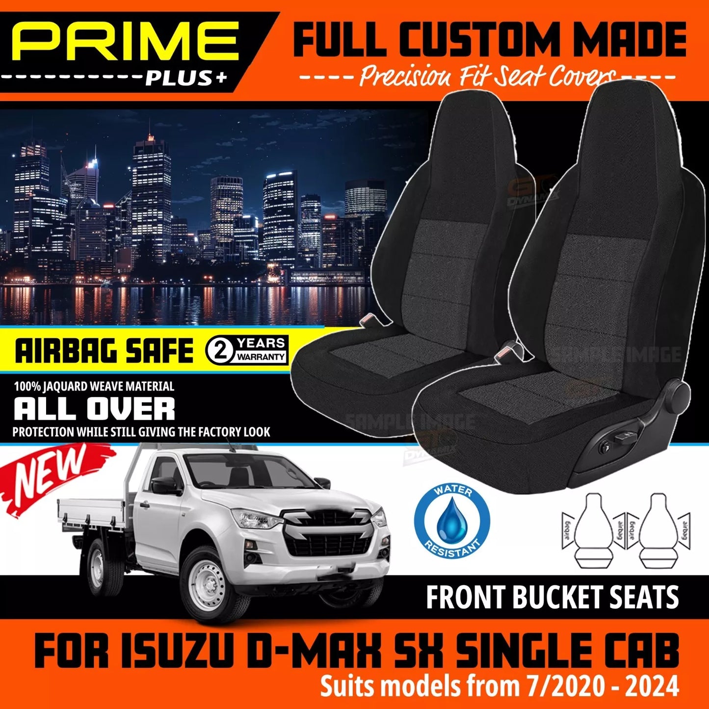 PRIME PLUS Seat Covers Front Black For Isuzu D-MAX TF SX SINGLE CAB Bucket Seat 2020-2024