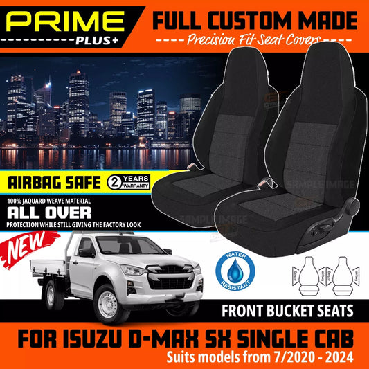 PRIME PLUS Seat Covers Front Black For Isuzu D-MAX TF SX SINGLE CAB Bucket Seat 2020-2024