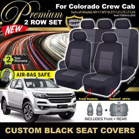 Premium Seat Covers 2 Rows Black For HOLDEN COLORADO RG Crew Cab LTZ LZ 7/2016-2020