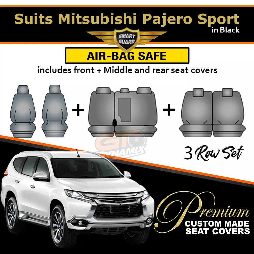 Premium Seat Covers 3 Rows Charcoal Grey For Mitsubishi Pajero SPORTS GLS EXCEED 10/2015-2019