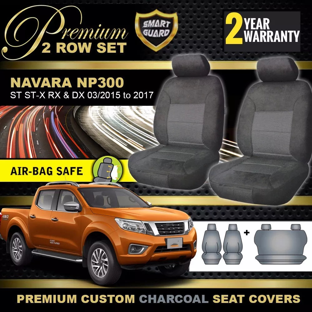 Premium Seat Covers 2 Rows Charcoal Grey For Nissan Navara NP300 DX RX SL ST 2015-2017