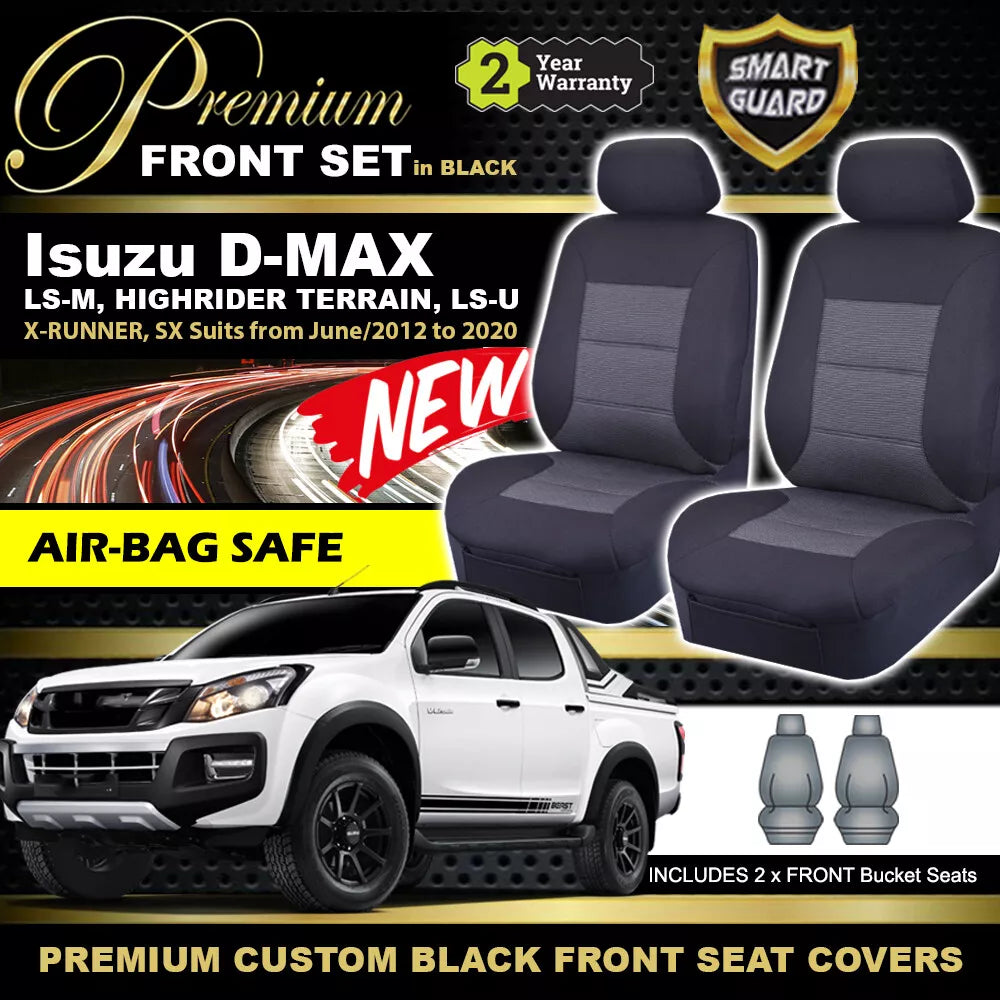 Premium Seat Covers Front Black For Isuzu D-MAX TF LS-M LS-U SX High 6/2012-2020