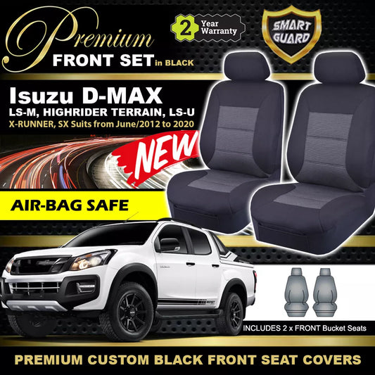 Premium Seat Covers Front Black For Isuzu D-MAX TF LS-M LS-U SX High 6/2012-2020