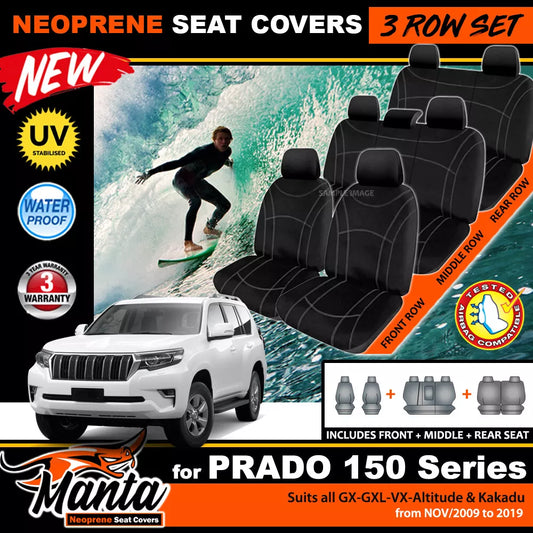 Manta Neoprene 3 Rows Seat Covers For Toyota Prado 150 GXL VX 2009-5/2021
