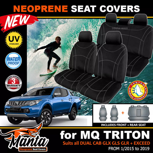 Manta Neoprene 2 Rows Seat Covers For Mitsubishi Triton MQ Dual Cab GLX GLS 2015-2024