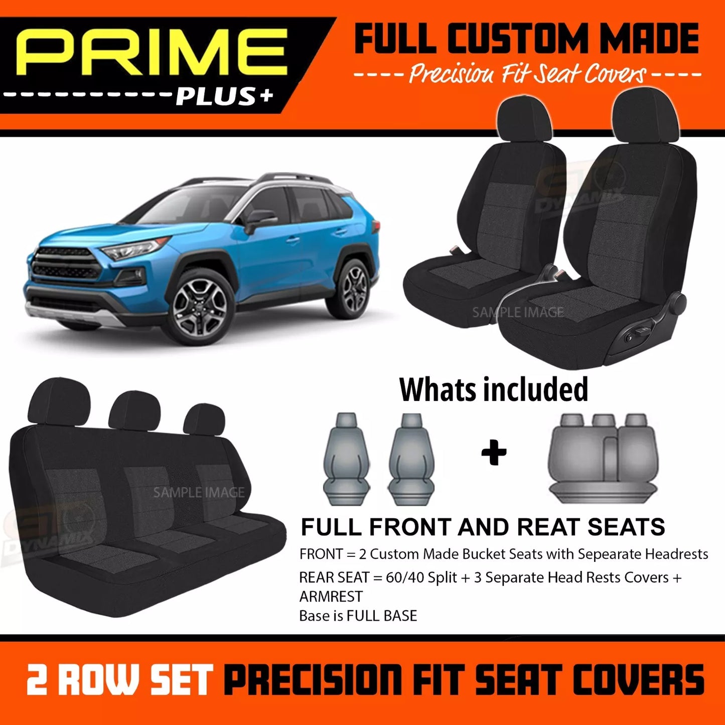 PRIME PLUS Seat Covers 2 Rows Black For Toyota RAV 4 50 SERIES GXL GX Hybrid 1/2019-2025