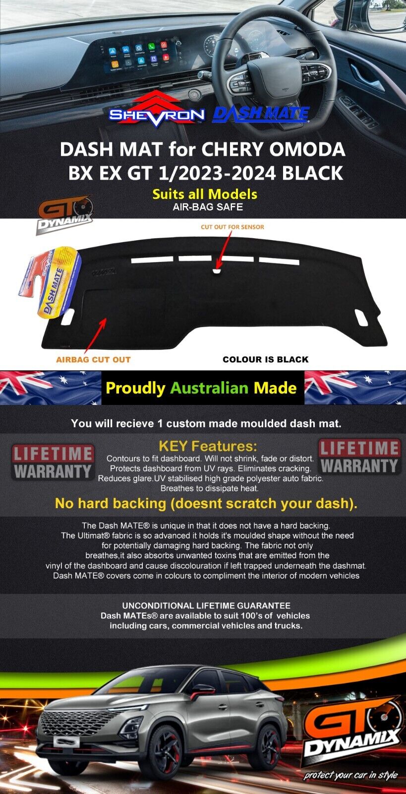 Shevron Dash Mat Chery Omoda 5 BX EX GT 2023-2025 DM1671 Black