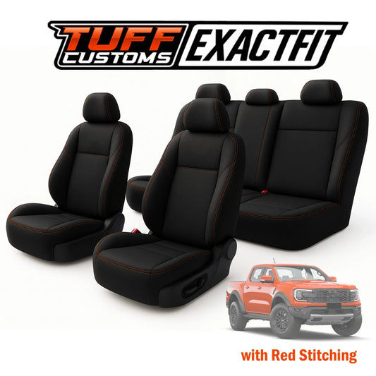 TUFF Customs EXACTFIT 2 Rows Neoprene Seat Covers FORD NEXT GEN RAPTOR 2022-2025 RED STITCH