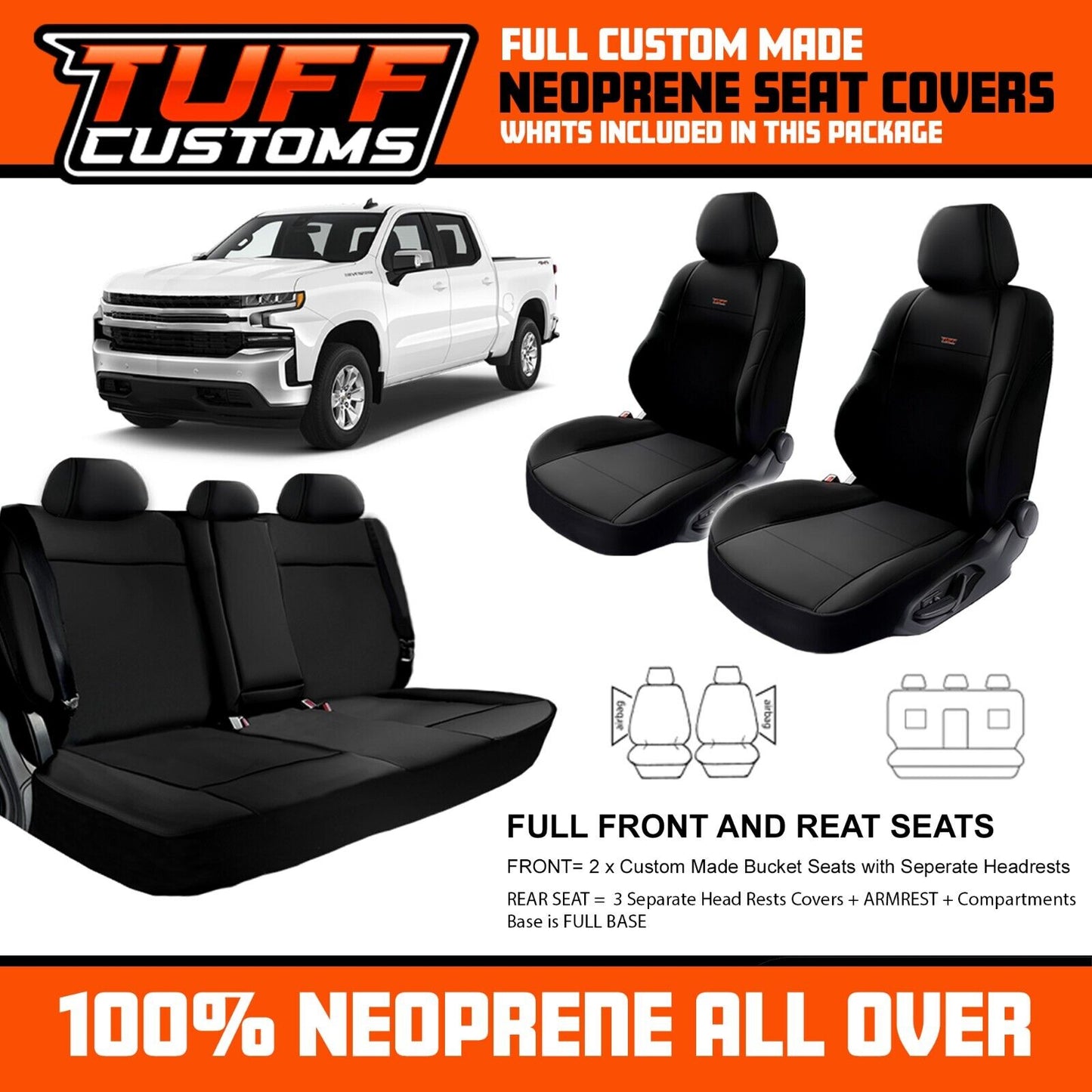 TUFF Customs Neoprene Seat Covers 2 Rows For Chevrolet Silverado T1 LTZ 10/2020-2024