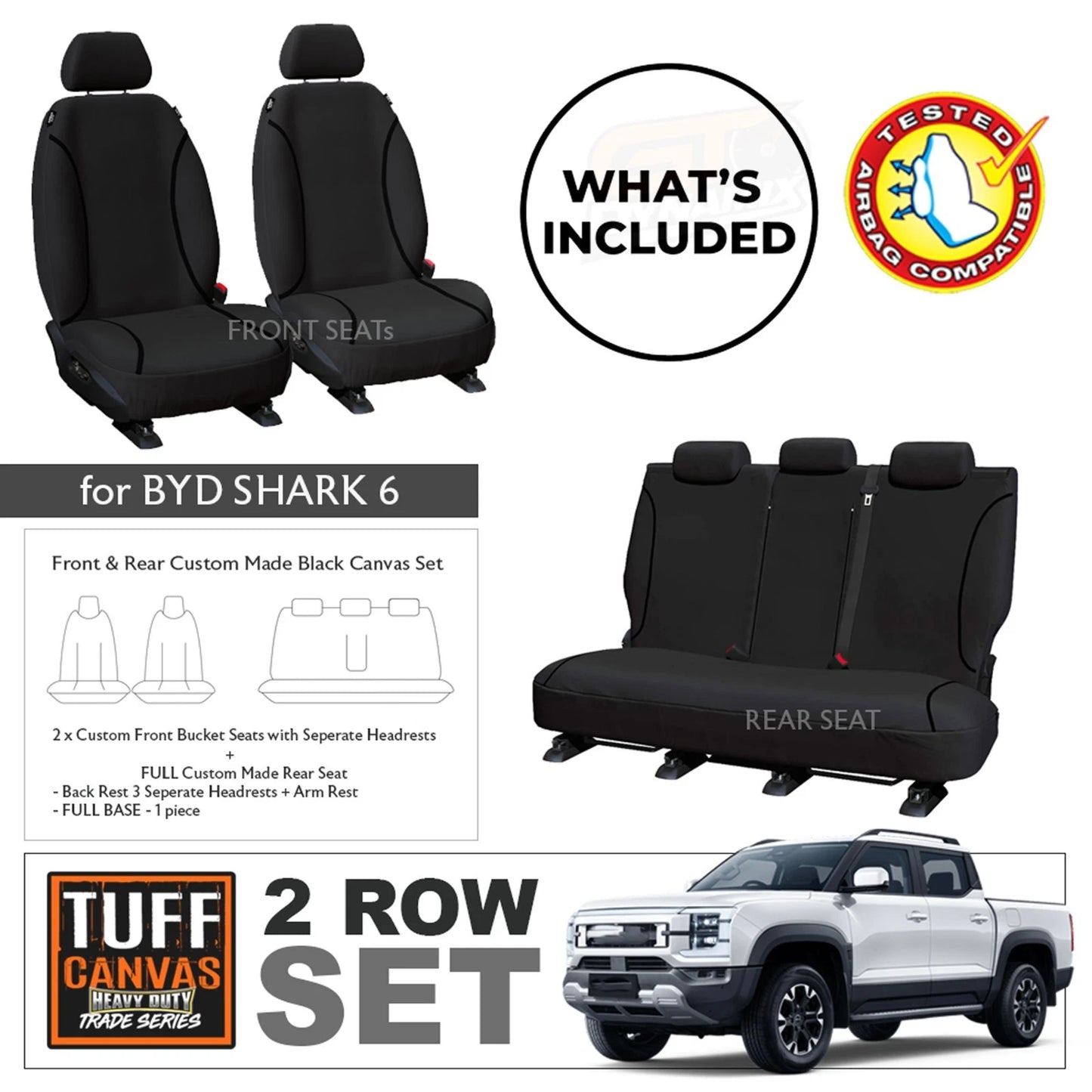 Black TUFF Canvas TRADE for BYD Shark 6 DUAL Cab All Models 2 ROW SET 7/2024-2026